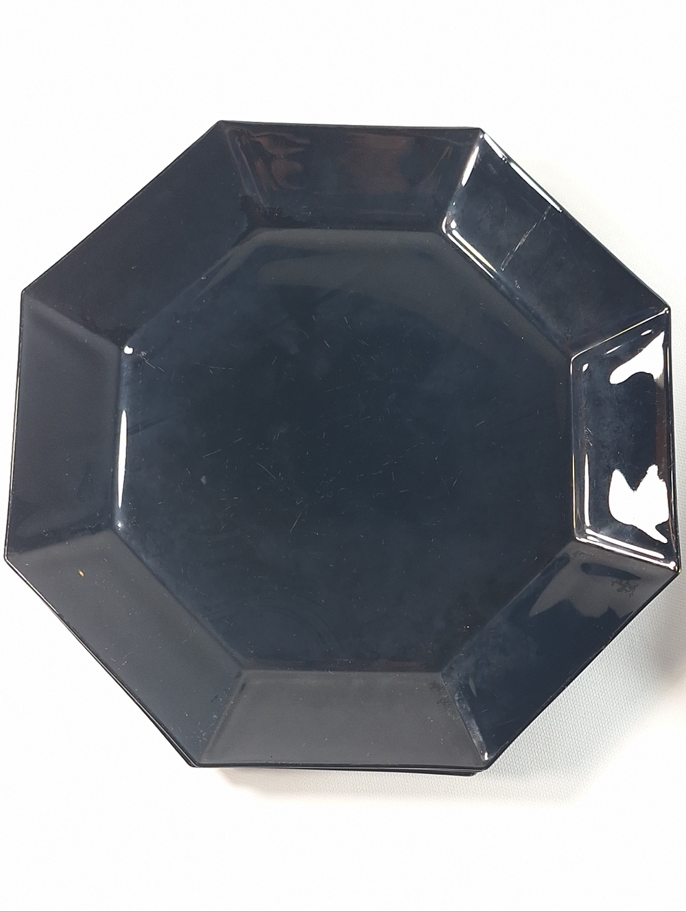 Arcoroc Octime Black Octagonal Glass Dinner Plates 9-7/8" dia France